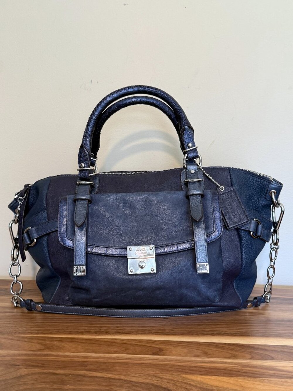COACH Pinnacle BETTE Lake Blue Leather XL Satchel shoulder bag 18774 VGUC/EUC